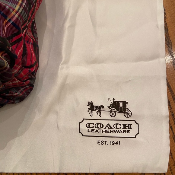 Coach Poppy tote bag, 16” by 12”, pink, purple, and black plaid. - Picture 6 of 6